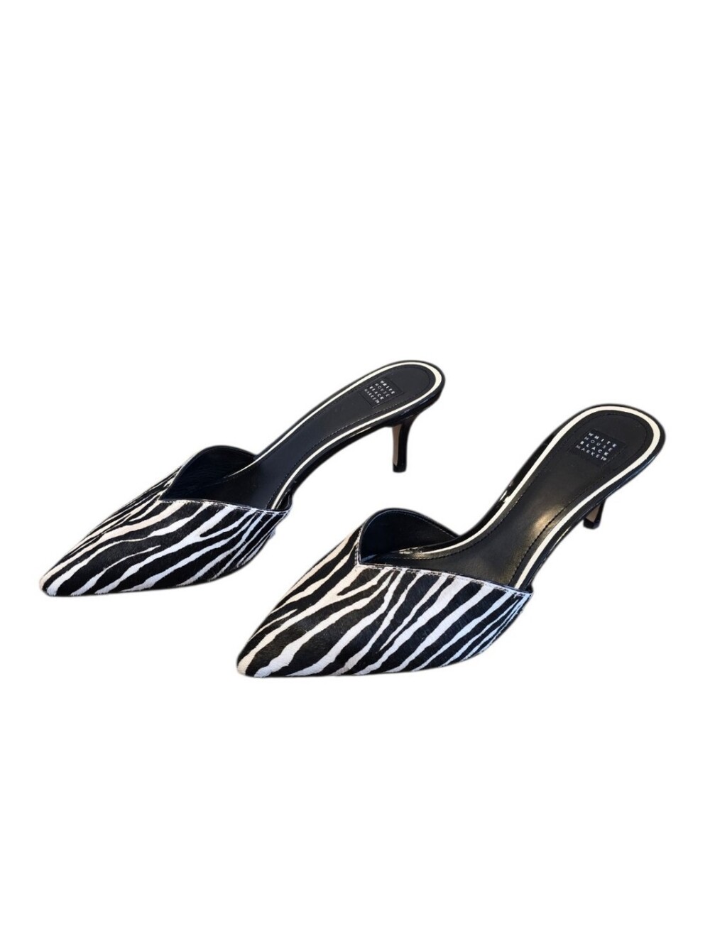 WHBM Zebra Calf Hair Black White Mules 10